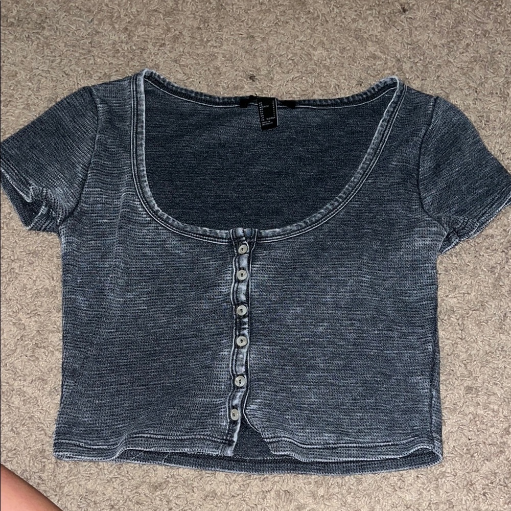 Forever 21 Black Crop Buttoned Blouse
